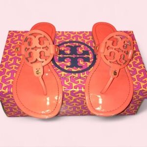Tory Burch Coral Patent Logo Thong Sandals